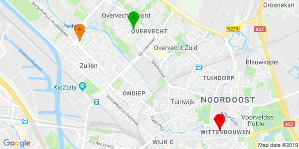 Kaart met de locaties van de ZIMIHC theaters in Utrecht